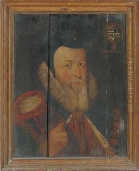 Portrait Of William Cecil 
(1520-1598), 1st Baron Burghley,bust-length, As Lord High Treasurer Oil Painting by Marcus Ii Gerards