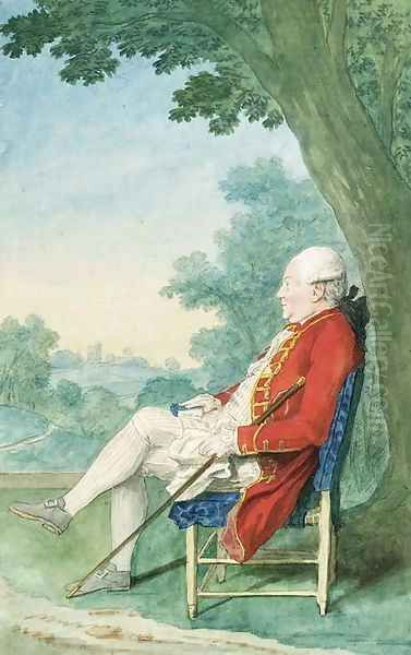 Mr. O'Flanagan seated in profile to the left in a Park Oil Painting by Louis Carrogis Carmontelle