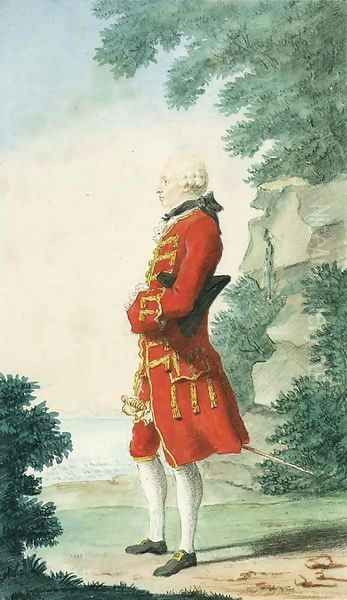 Sir John MacDonald standing in profile to the left by a Lake Oil Painting by Louis Carrogis Carmontelle