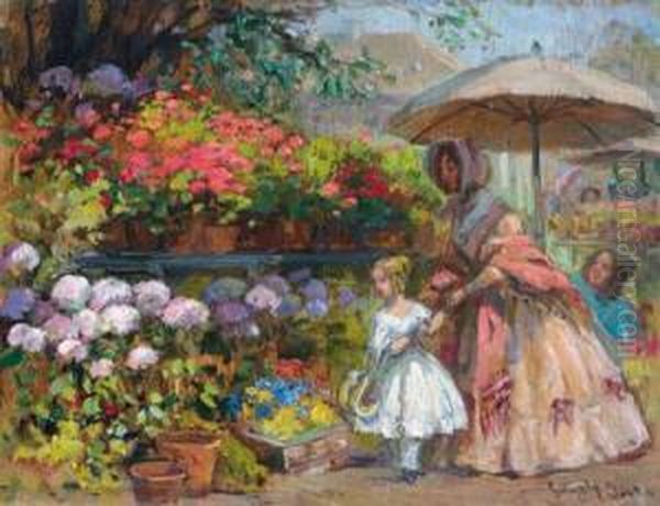 Am Blumenmarkt Oil Painting by Imre Gergely