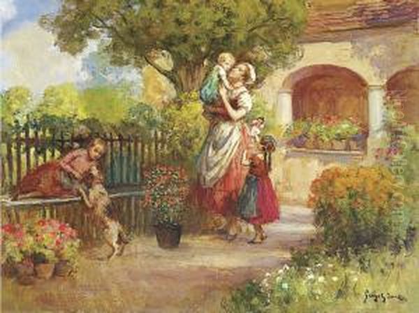 Giochi In Giardino Oil Painting by Imre Gergely