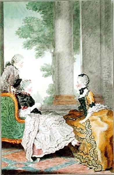 The Duchess of Gramont, Madame de Stainville and the Count of Biron Oil Painting by Louis Carrogis Carmontelle