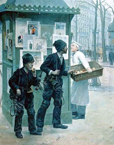 Chimney Sweeps Stealing Bread, 1897 Oil Painting by Paul Charles Chocarne-Moreau