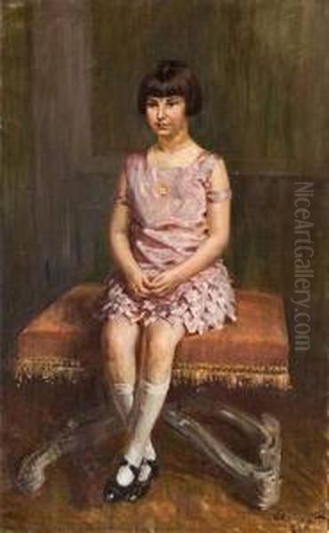 Portrait De Jeune Fille En Pied. Oil Painting by Mikhail Markianovich Germanshev