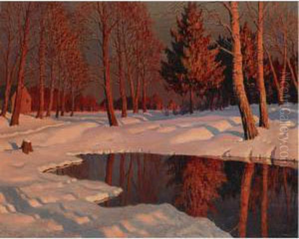 Winter Sun Oil Painting by Mikhail Markianovich Germanshev