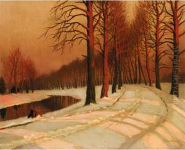 Winter Avenue Oil Painting by Mikhail Markianovich Germanshev