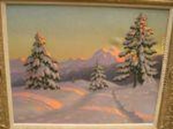 Guermachev Winter Sun On Snow Covered Landscape Oil Painting by Mikhail Markianovich Germanshev