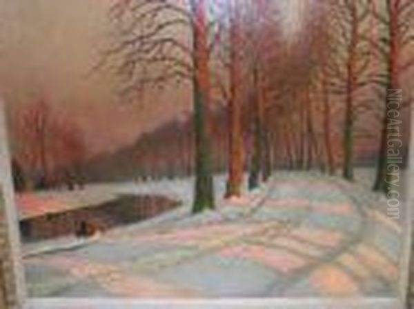 Guermachev Woodland Winter Scene Oil Painting by Mikhail Markianovich Germanshev