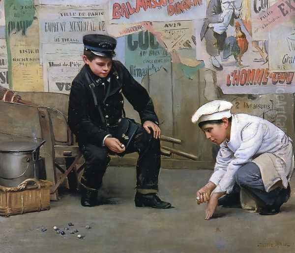 A Game of Marbles Oil Painting by Paul Charles Chocarne-Moreau