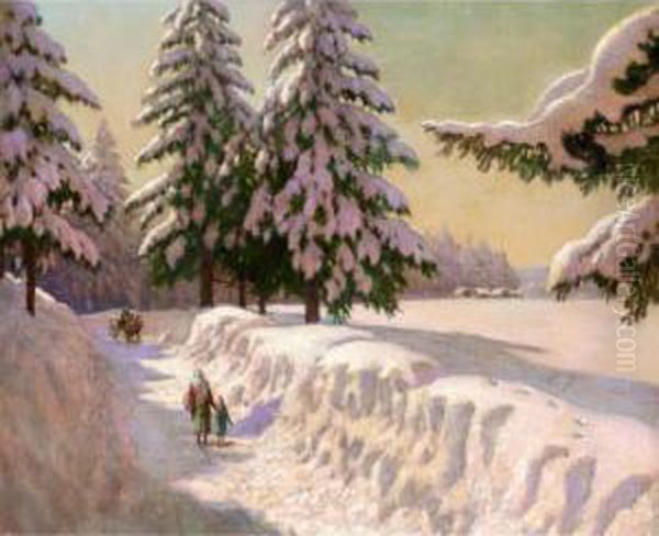 Landscape In Snow Oil Painting by Mikhail Markianovich Germanshev