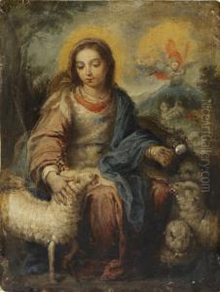 Virgen Pastora Oil Painting by Bernardo German Llorente