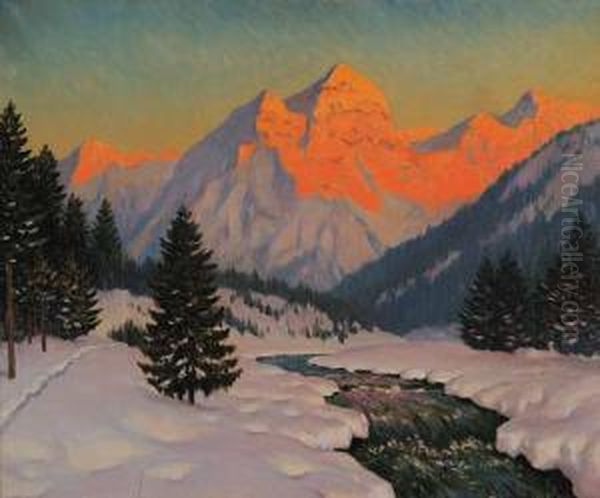 Untitled - Sunset In The Mountians Oil Painting by Michail Markianovic Germasev