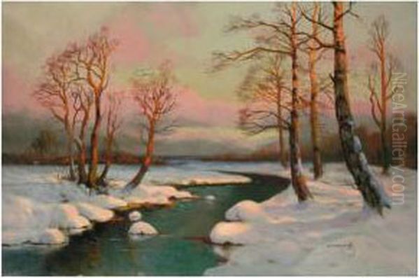 Winterliche Flusslandschaft Oil Painting by Michail Markianovic Germasev