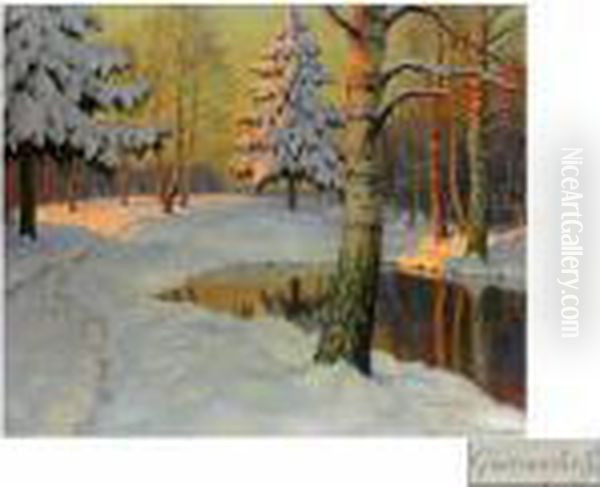 Winterliche Waldlandschaft Oil Painting by Michail Markianovic Germasev