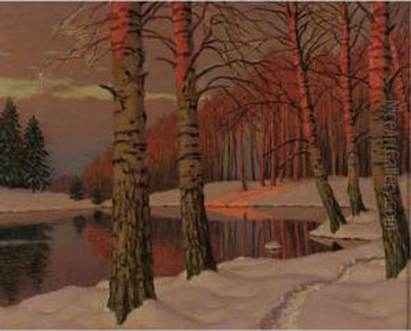 Winter Twilight Oil Painting by Michail Markianovic Germasev