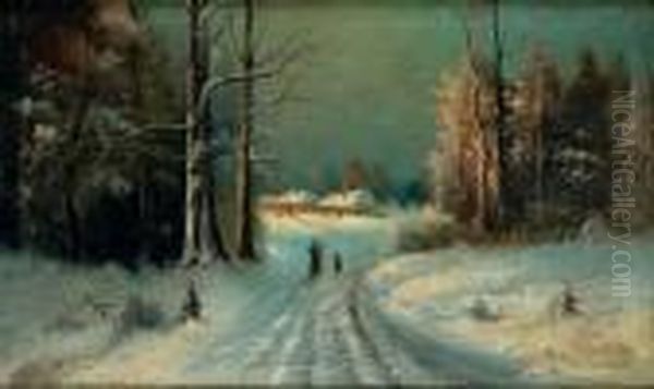 Paysage De Neige Oil Painting by Michail Markianovic Germasev