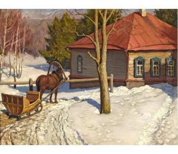 Paysage Russe Sous La Neige. Oil Painting by Michail Markianovic Germasev