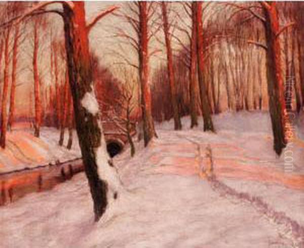 Snow Scene Oil Painting by Michail Markianovic Germasev