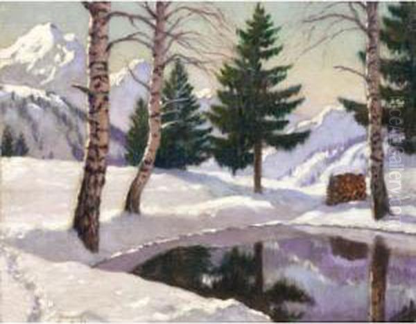 Snow Scene Oil Painting by Michail Markianovic Germasev