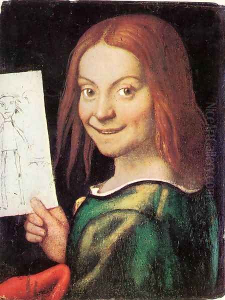 Read Headed Youth Holding A Drawing Oil Painting by Giovanni Francesco Caroto