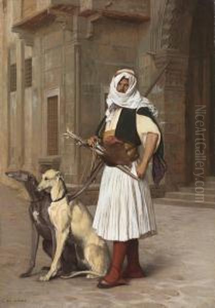 Arnaute Avec Deux Chiens Whippets Oil Painting by Jean-Leon Gerome