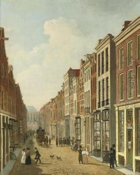 The Kalverstraat With The Nieuwe Kerk Beyond, Amsterdam Oil Painting by Hendrik Gerrit ten Cate