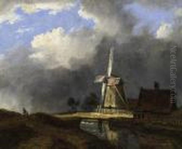 Landscape With Mill Oil Painting by Hendrik Gerrit ten Cate