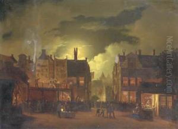 A Street-fair By Moonlight Oil Painting by Hendrik Gerrit ten Cate