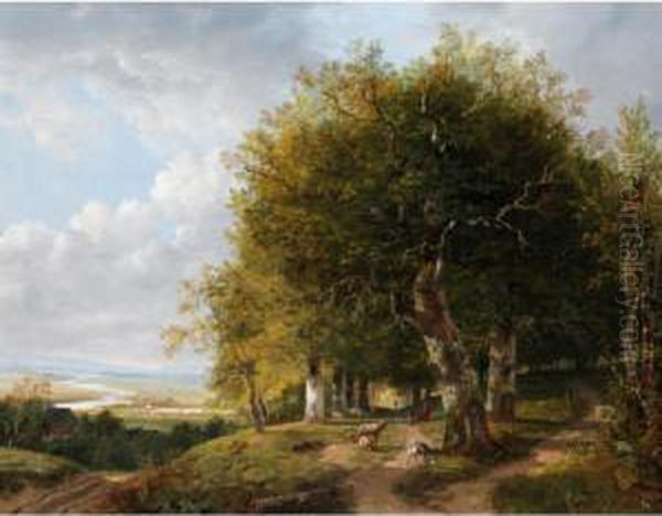 A Dutch Woodland Scene Oil Painting by Hendrik Gerrit ten Cate