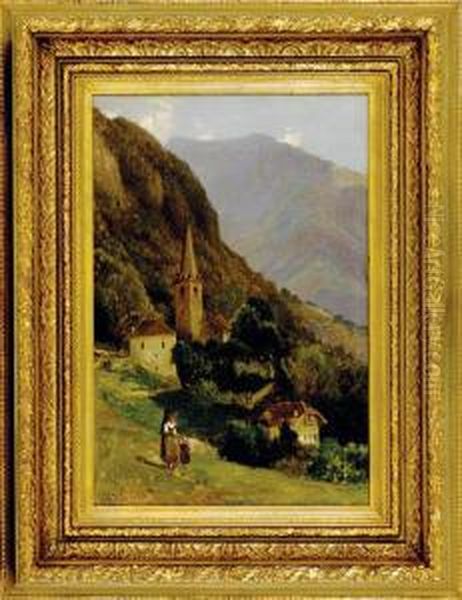 Village In The Swiss Alps Oil Painting by Samuel Lancaster Gerry