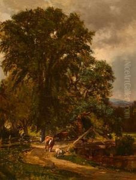 Rustic Bridge Oil Painting by Samuel Lancaster Gerry