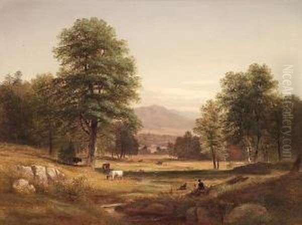 Peaceful Afternoon With Sheep And Cows Oil Painting by Samuel Lancaster Gerry