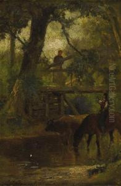 Tarrying At The Brook Oil Painting by Samuel Lancaster Gerry