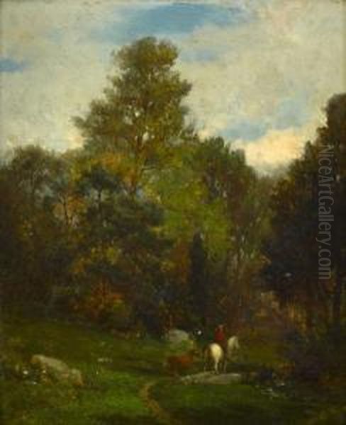 Forest Scene With Rider Oil Painting by Samuel Lancaster Gerry