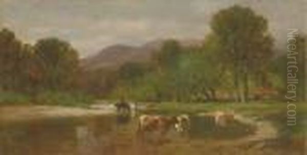 Cattle Watering Oil Painting by Samuel Lancaster Gerry