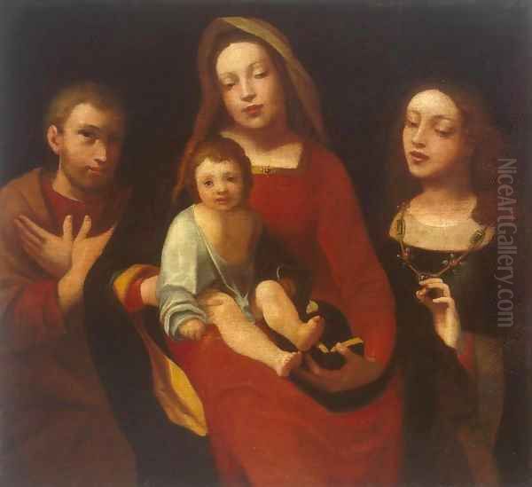 Madonna and Child with Sts Francis and Catherine Oil Painting by Giovanni Francesco Caroto