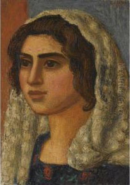 The Mantilla Oil Painting by Mark Gertler