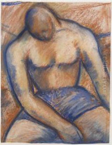 Seated Boxer Oil Painting by Mark Gertler