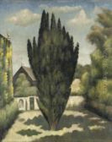 The Yew At Garsington Oil Painting by Mark Gertler