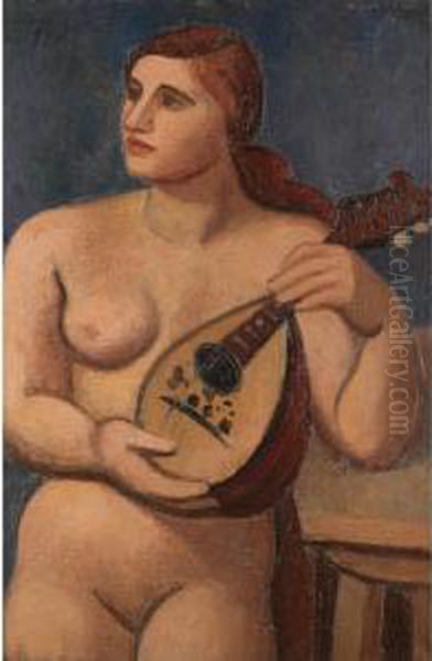 Nude With A Mandolin Oil Painting by Mark Gertler