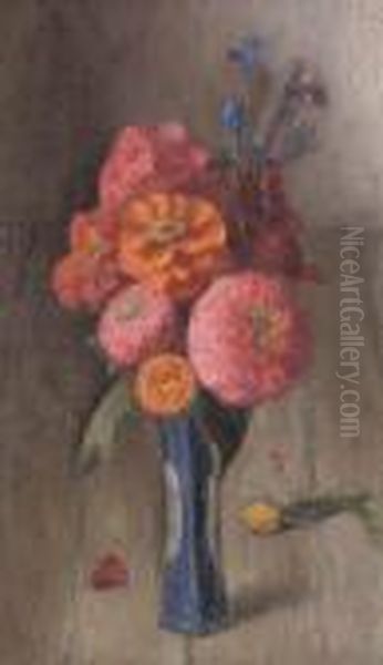 Still Life With Dahlias And Chrysanthemums Oil Painting by Mark Gertler