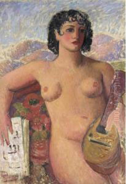 Nude With Mandolin Oil Painting by Mark Gertler