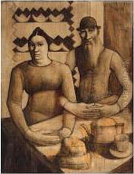 Rabbi And Rabbitzin Oil Painting by Mark Gertler