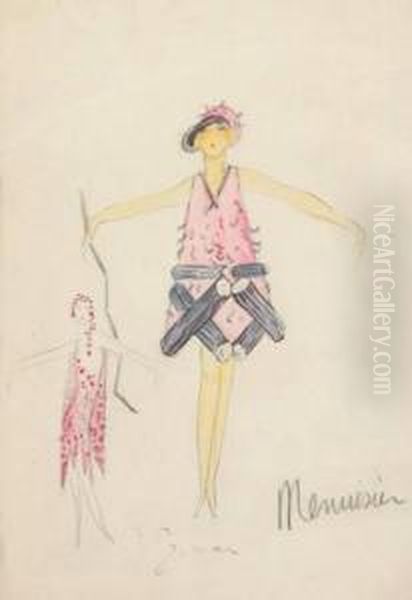 A Pencil And Watercolour Costume Design For Mistinguett Oil Painting by Charles, Carl Gesmar