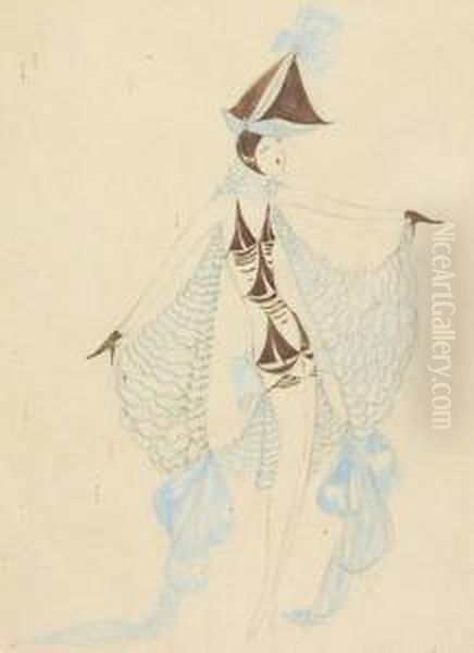 A Pencil And Watercolour Costume Design For Mistinguett Oil Painting by Charles, Carl Gesmar