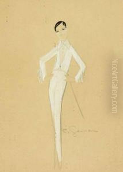 A Pencil And Watercolour Costume Design For Mistinguett Oil Painting by Charles, Carl Gesmar