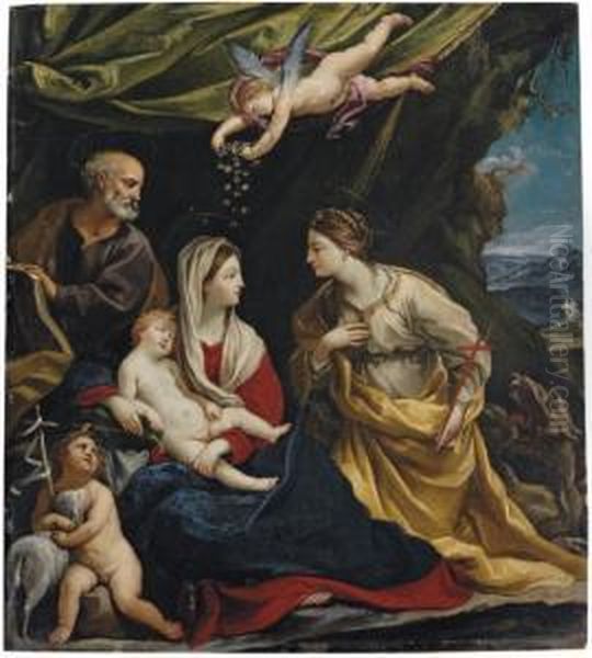 The Holy Family, With Saint Margaret And The Infant Saint John The Baptist Oil Painting by Francesco Giovanni Gessi