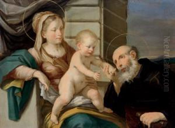 La Madonna Con Il Bambino E Un Santo Oil Painting by Francesco Giovanni Gessi