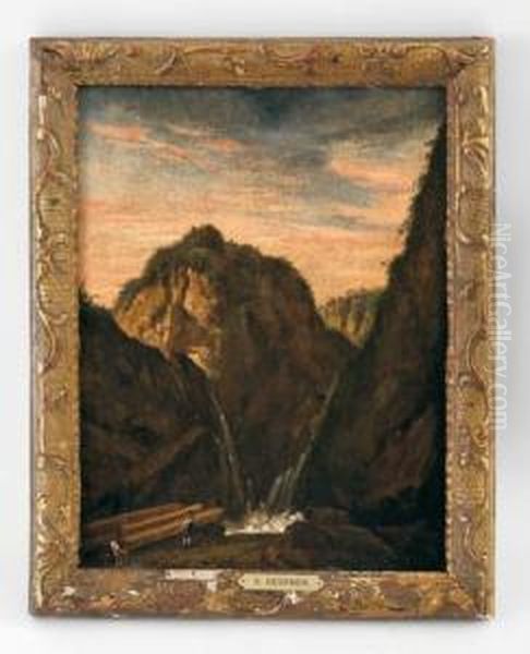 Attr. A - Cascade Et Bucherons Oil Painting by Salomon Gessner