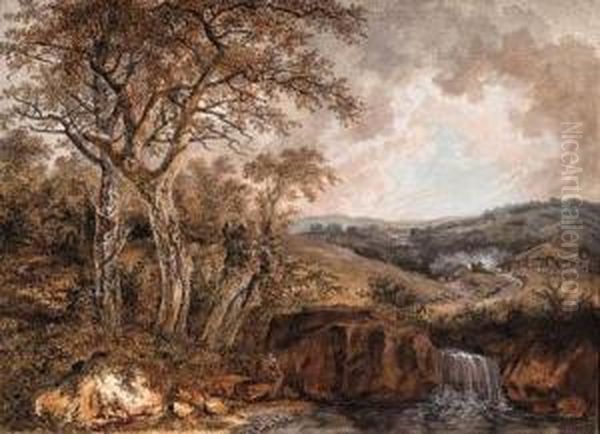 Landschaft Mit Wasserfall Oil Painting by Salomon Gessner